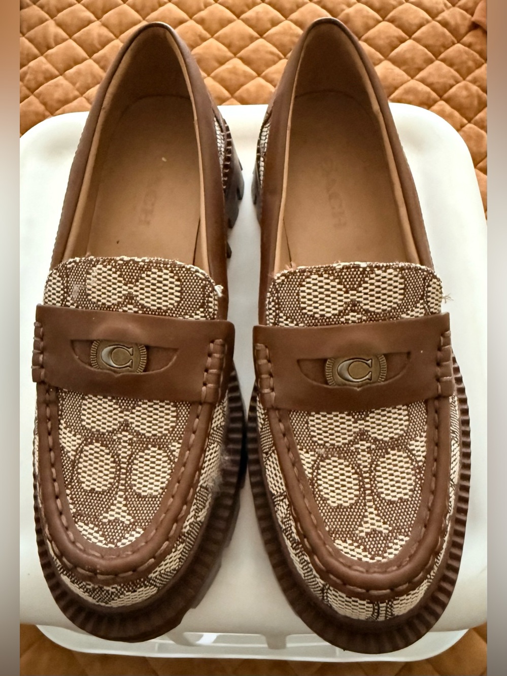 Coach Jacquard Brown Logo Loafer Women’s 7.5